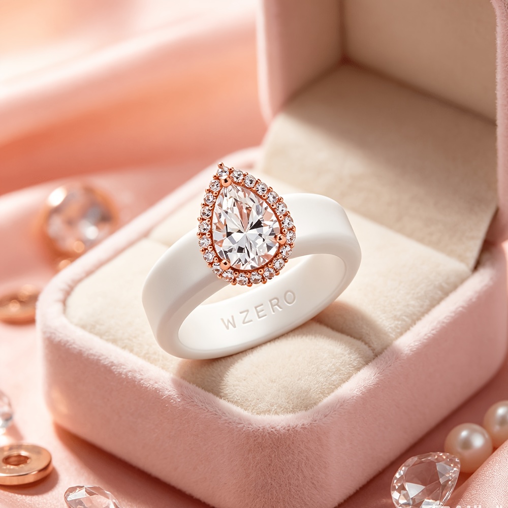 White Minimalist Feng Shui Drop-Shaped Commemorative Ring